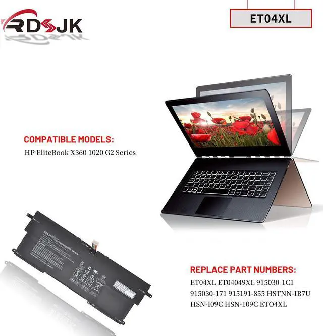 Alt view image 3 of 7 - ET04XL Laptop Battery for HP EliteBook X360 1020 G2 Series ET04049XL 915030-1C1 915030-171 915191-855 HSTNN-IB7U HSN-I09C 7.7V 49.28Wh