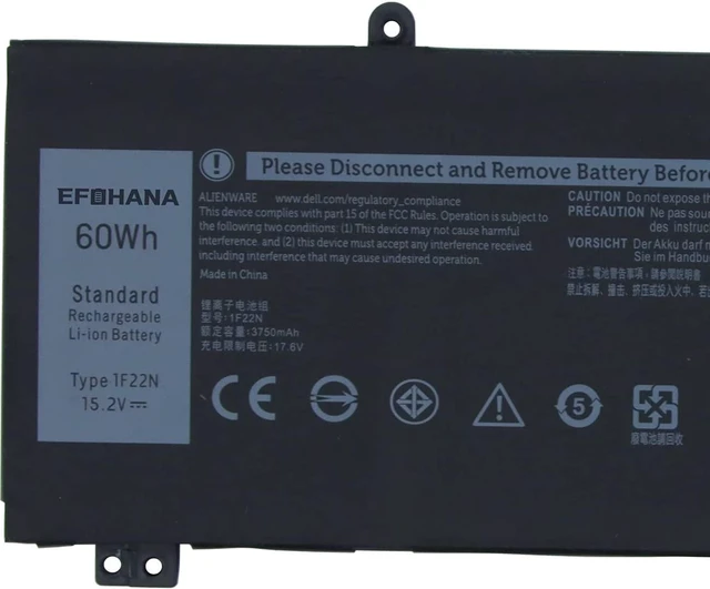 Alt view image 2 of 4 - efohana 1F22N Laptop Battery Replacement for Dell Alienware M15 2018 M17 G5 5590 G7 7590 7790 Series Notebook HYWXJ JJPFK 8622M XRGXX 15.2V 60Wh 3750mAh 4-Cells