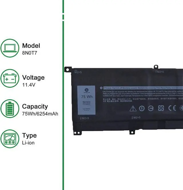 Alt view image 2 of 5 - JIAZIJIA 8N0T7 0TMFYT Laptop Battery Replacement for XPS 9575 2-in-1 Precision 5530 2-in-1 Series Notebook TMFYT 8NOT7 11.4V 75Wh 6254mAh