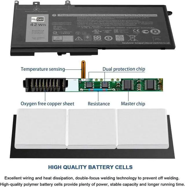 Alt view image 7 of 7 - Hubei 3DDDG 03VC9Y 45N3J 3VC9Y 451-BBZP GJKNX D4CMT 083XPC 83XPC 4YFVG Replacement Laptop Battery for DELL Latitude 15 3520 3530 M3520 12 5280 E5280 14 5480 E5480 15 5580 E5580 Series(11.4V 42Wh)
