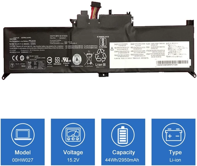 Alt view image 2 of 6 - Dentsing 44Wh 00HW026 00HW027 SB10F46465 Battery for Lenovo ThinkPad Yoga 260 Series 2950mAh SB10F46464