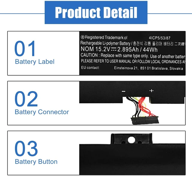 Alt view image 3 of 6 - Dentsing 44Wh 00HW026 00HW027 SB10F46465 Battery for Lenovo ThinkPad Yoga 260 Series 2950mAh SB10F46464