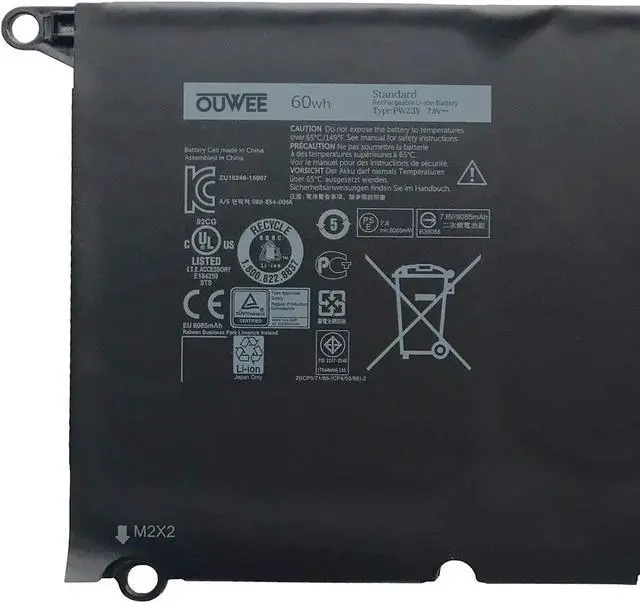 Alt view image 2 of 5 - OUWEE PW23Y Laptop Battery Compatible with Dell XPS 13 9360 XPS 13 2017 Series Notebook 0PW23Y RNP72 0RNP72 TP1GT 0TP1GT 7.6V 60Wh 8085mAh 4-Cell