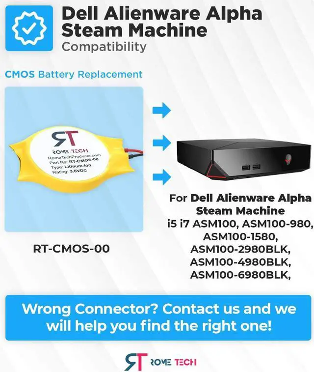 Alt view image 2 of 6 - BIOS CMOS RTC Battery for Dell Alienware Alpha R1 - Steam Machine i5 i7 Desktop by  - Yellow Light Fix - CR2032CL-23-2