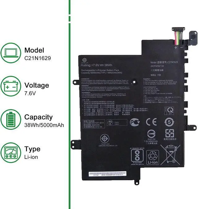 Alt view image 2 of 5 - JIAZIJIA C21N1629 Laptop Battery Replacement for Asus Vivobook E12 E203NA E203NAH X207NA Series Notebook C21PQ91 7.6V 38Wh 5000mAh