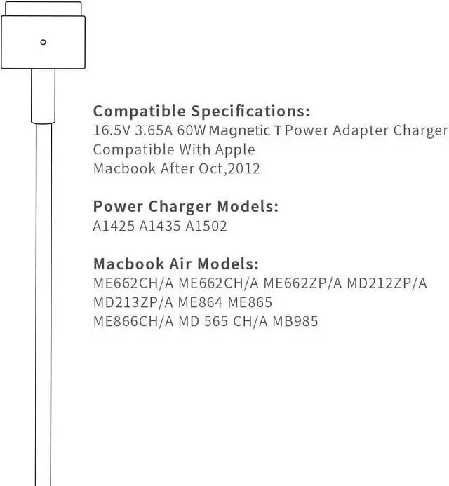 Alt view image 7 of 7 - Mac Book Pro Charger, 60W Magnetic T-tip Power Adapter Charger Compatible with Mac Book Charger/Mac Book Air(After Late 2012).