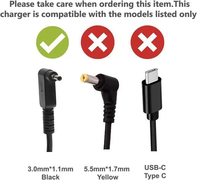 Alt view image 4 of 4 - Laptop Charger for Acer Chromebook CB3 CB5 11 13 14 15 R11 C720 C730 C731 C731T C735 C810 CB3-431 CB3-111 CB5-132T N15Q8 N15Q9 AC Adapter Power Supply Cable Cord 19V 2.37A 45W