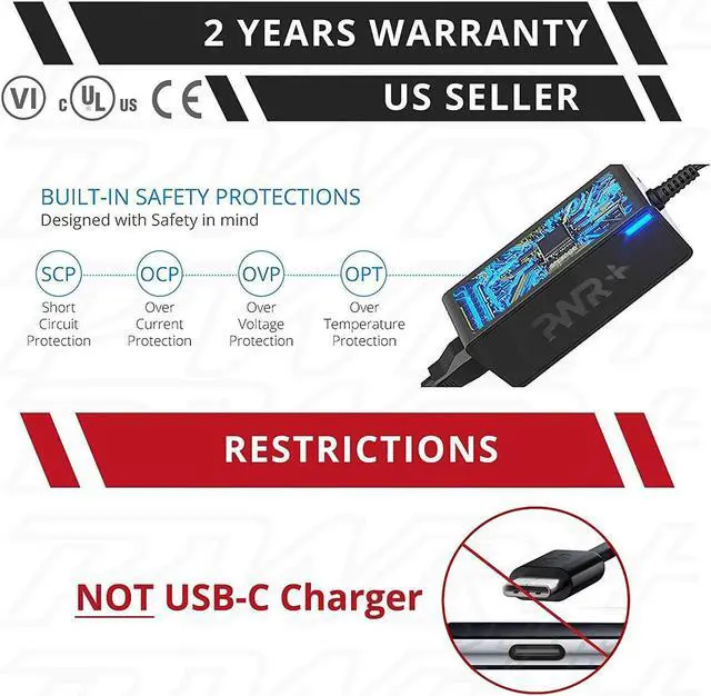 Alt view image 4 of 6 - Pwr Power Adapter 65W 45W Charger for Asus Laptop: UL Listed Extra Long 12FT Cord X551 X551C X551CA X551M X551MA X551MAV X550 X552 X550LN X552LAV X555 X401A X502C X751MA Q400A Q500A Q501 Q501LA Q502