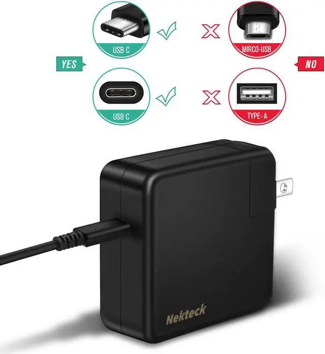 Alt view image 3 of 7 - USB Type C Wall Charger, Nekteck 65W MacBook Pro Charger with Power Delivery, USB-IF Certified, 6FT USB C Cable Compatible with HP Spectre, Dell XPS, Matebook, Pixel, Galaxy, iPhone 11 Pro