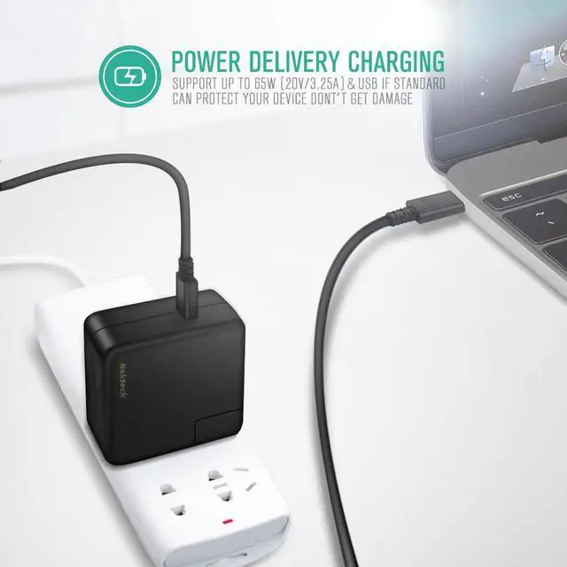 Alt view image 4 of 7 - USB Type C Wall Charger, Nekteck 65W MacBook Pro Charger with Power Delivery, USB-IF Certified, 6FT USB C Cable Compatible with HP Spectre, Dell XPS, Matebook, Pixel, Galaxy, iPhone 11 Pro