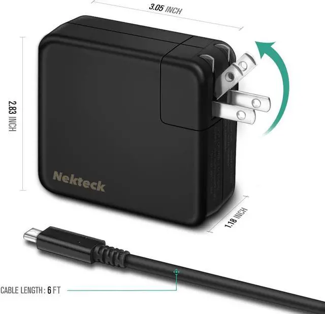 Alt view image 7 of 7 - USB Type C Wall Charger, Nekteck 65W MacBook Pro Charger with Power Delivery, USB-IF Certified, 6FT USB C Cable Compatible with HP Spectre, Dell XPS, Matebook, Pixel, Galaxy, iPhone 11 Pro