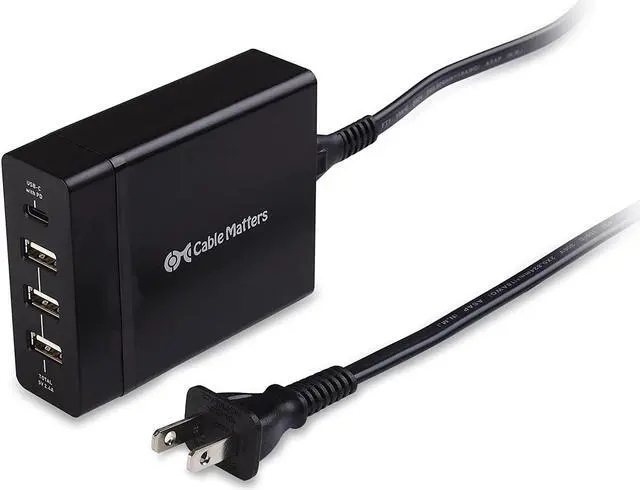 Alt view image 2 of 7 - Cable Matters 72W 4-Port USB C Charger (USB C Wall Charger) with 60W Power Delivery for Laptops, Tablets, and Smartphones in Black
