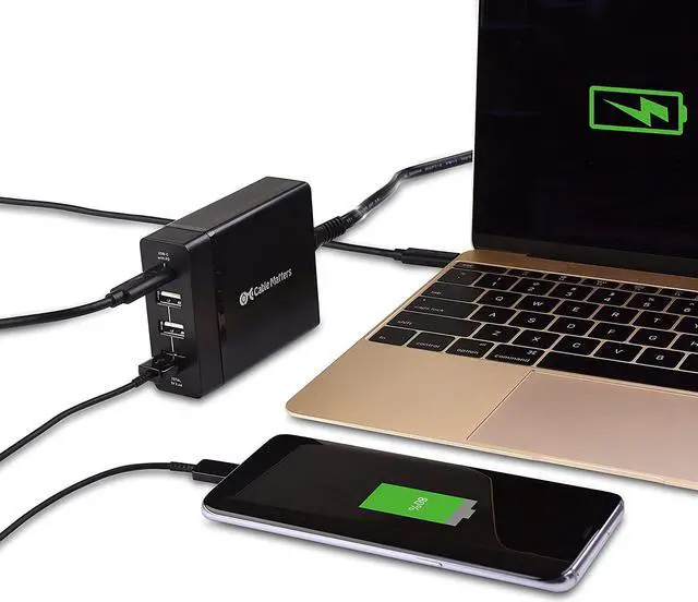 Alt view image 7 of 7 - Cable Matters 72W 4-Port USB C Charger (USB C Wall Charger) with 60W Power Delivery for Laptops, Tablets, and Smartphones in Black