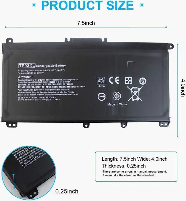 Alt view image 2 of 7 - 920070-855 TF03XL Laptop Battery for HP Pavilion 15-CC 15-CD 14-BF 15-CC0XX 15-CC1XX 15-CD0XX 15-CC123CL 15-CC561ST 15-CC154CL 15-CC184CL 15-CD075NR 17-AR050WM 14-BF050WM 14M-CD0001DX 14-CD0056TX
