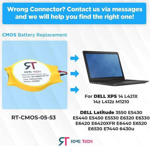 Alt view image 2 of 6 - Rome Tech RTC CMOS Battery for DELL Latitude 3550 E5430 E5440 E5450 E5530 E6320 E6330 E6420 E6420XFR E6440 E6520 - Laptop Backup CMOS BIOS Battery CR2032 with 2 Pin Wires