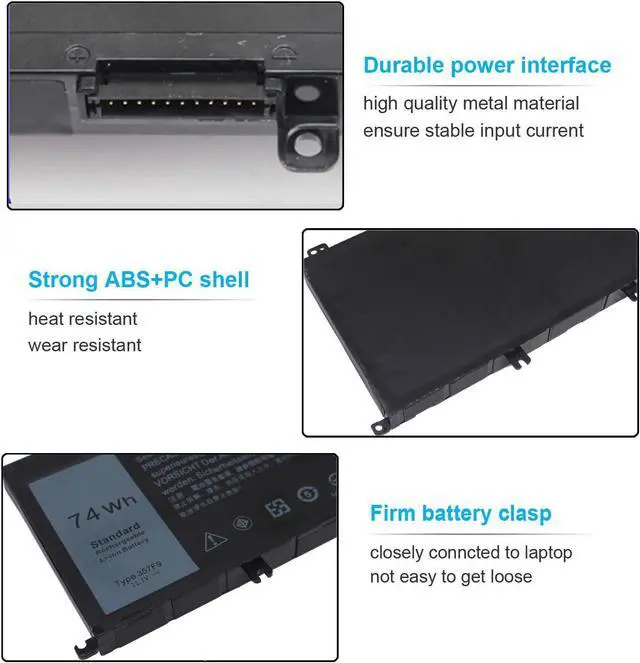 Alt view image 3 of 7 - 74Wh Type 357F9 71JF4 Battery Compatible with Dell Inspiron 15 7000 7559 7557 7567 7566 7759 15 5576 5577 INS15PD Series 15-7559 0GFJ6 P57F 071JF4 0357F9 6 Cell 11.1V 11.4V Li-ion Laptop Battery New