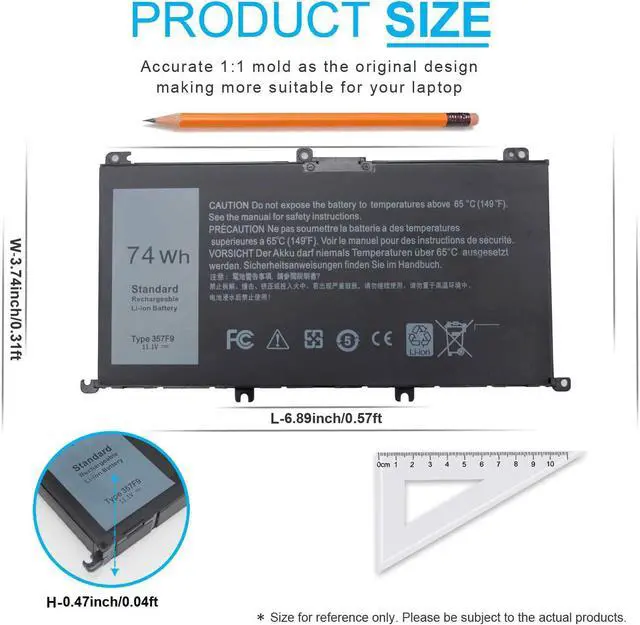 Alt view image 4 of 7 - 74Wh Type 357F9 71JF4 Battery Compatible with Dell Inspiron 15 7000 7559 7557 7567 7566 7759 15 5576 5577 INS15PD Series 15-7559 0GFJ6 P57F 071JF4 0357F9 6 Cell 11.1V 11.4V Li-ion Laptop Battery New