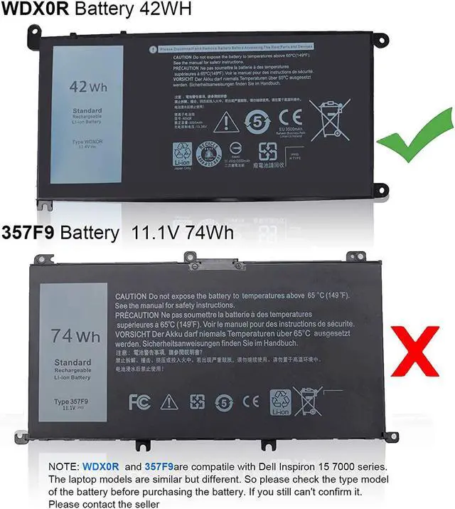 Alt view image 2 of 7 - WDX0R Laptop Battery for dell Inspiron 15 7579 7569 5578 5565 5567 5568 5570 5775 5579 7560 7570 13 5378 5368 7375 7368 7378 17 5765 5767 5770 Series P69G001 P58F P58F001 P75F P66F P69G 3CRH3