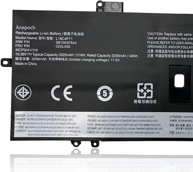 Alt view image 5 of 7 - Anepoch L18C4P71 02DL006 Laptop Battery Replacement for Lenovo ThinkPad X1 Yoga 4th Gen / X1 Carbon 7th 8th Gen SB10K97644 02DL004 L18L4P71 SB10K97642 02DL005 L18M4P72 SB10K97643 15.36V 51Wh 3325mAh