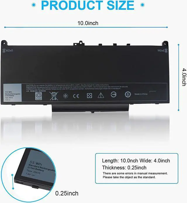 Alt view image 4 of 6 - 7470 7270 J60J5 Laptop Battery for Dell Latitude E7270 P26S001 E7470 P61G001 Series Notebook 01W2Y2 1W2Y2 MC34Y 242WD PDNM2 R1V85 GG4FM 0GG4FM WYWJ2 R97YT NJJ2H 451-BBSX 451-BBSY 451-BBSU 7.6V 55WH