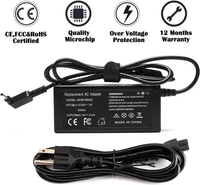 Alt view image 4 of 7 - 65W AC Adapter Laptop Charger for Acer Aspire A515-54 R5-571T R5-571TG V3-372T R7-371T A115-31 R5-471T V3-372 Swift SF314-52 SF314-51 SF113-31 Spin SP111-32N SP513-52N Power Laptop Adapter Supply Cord