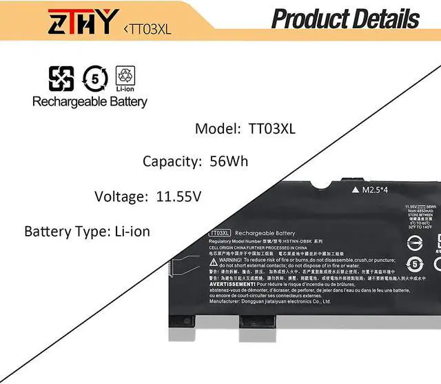 Alt view image 3 of 7 - ZTHY TT03XL 933322-855 932824-421 Laptop Battery Replacement for HP EliteBook 755 G5 /850 G5 /850 G6, ZBook 15U G5 /15U G6 Series 932824-1C1 932824-2C1 HSTNN-LB8H HSTNN-DB8K 11.55V 56Wh 4850mAh