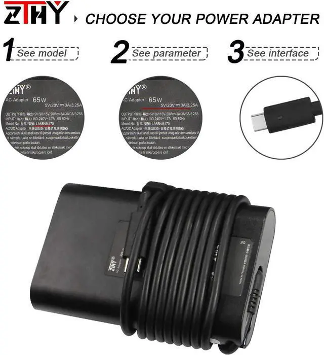 Alt view image 2 of 7 - New 65W USB-C Type C AC Adapter Laptop Charger Replacement for Dell Latitude 5290 7200 7210 7400 7389 7390 2-in-1 7300 7320 7310 5320 7275 7370 XPS 13 9300 9310 9360 9365 9370 9380 LA65NM170
