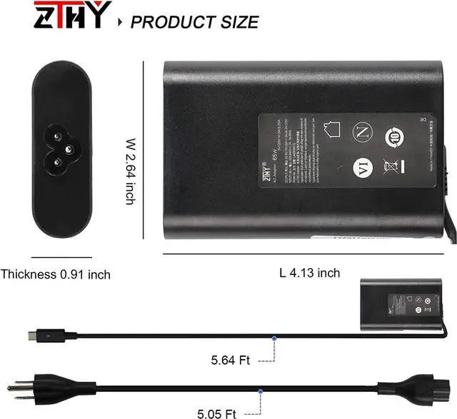 Alt view image 5 of 7 - New 65W USB-C Type C AC Adapter Laptop Charger Replacement for Dell Latitude 5290 7200 7210 7400 7389 7390 2-in-1 7300 7320 7310 5320 7275 7370 XPS 13 9300 9310 9360 9365 9370 9380 LA65NM170