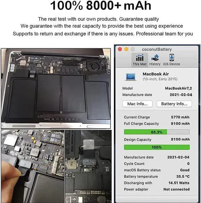 Alt view image 3 of 6 - Replacement Battery for MacBook Air 13 inch A1466 (Mid 2012, Mid 2013, Early 2014, Early 2015,2017) A1369(Late 2010, Mid 2011) 8000mAh Laptop Battery for Apple MacBook Air A1496 A1377 A1405 Battery