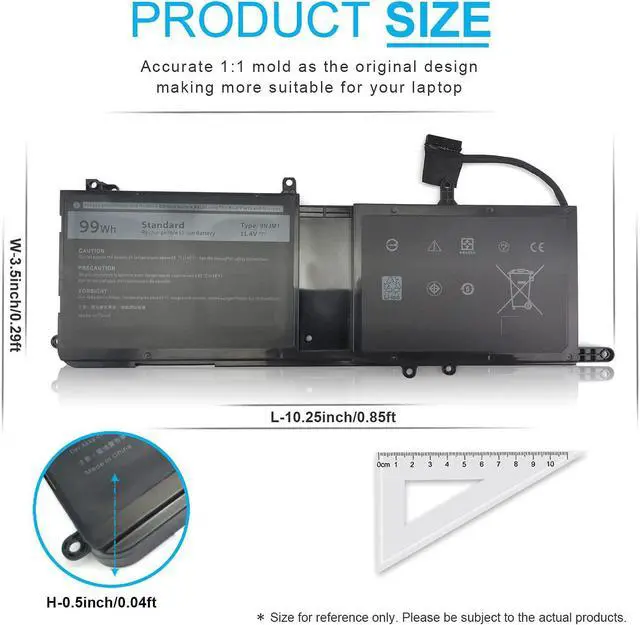 Alt view image 3 of 6 - Emanjor Type 9NJM1 44T2R MG2YH Laptop Battery Replacement for Dell Alienware 17 R4 R5 15 R3 R4 P31E P69F P31E001 P31E002 P69F001 P69F002 HF25D 01D82 546FF 0546FF HF250 0HF250 0MG2YH 99Wh 11.4V 6 Cell