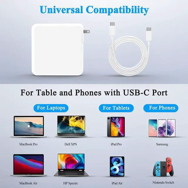 Alt view image 3 of 6 - CZRR 96W USB C Charger Power Adapter for Mac Pro 15, 13 inch, Mac Air 13 inch 2020/2019/2018, Mac 12 inch, Thunder Bolt 3 with USB-C Charge Cable (6.6ft/2m)