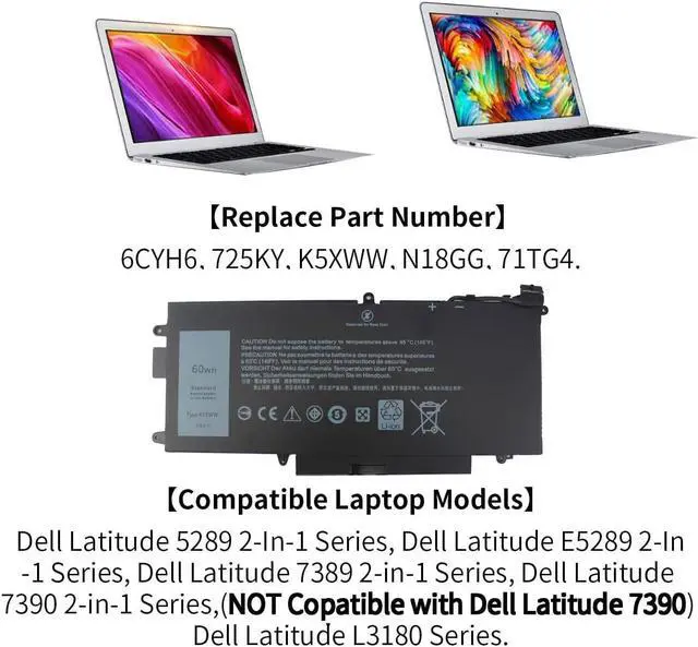 Alt view image 2 of 7 - K5XWW Laptop Battery for Dell Latitude 5289 7389 7390 2-in-1 Series Latitude 12 5000 E5289 L3180 Series P29S001 P29S002 725KY 71TG4 N18GG 6CYH6 J0PGR 7.6V 60WH