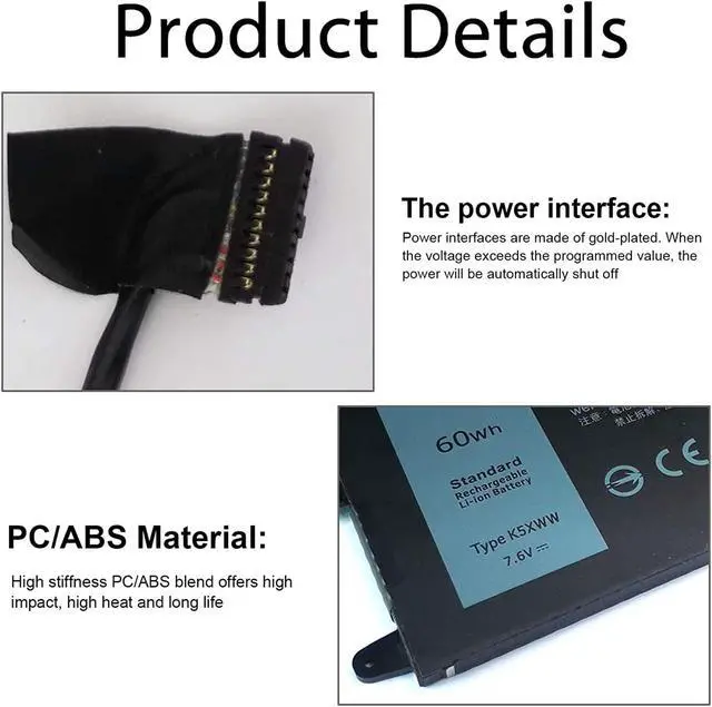 Alt view image 5 of 7 - K5XWW Laptop Battery for Dell Latitude 5289 7389 7390 2-in-1 Series Latitude 12 5000 E5289 L3180 Series P29S001 P29S002 725KY 71TG4 N18GG 6CYH6 J0PGR 7.6V 60WH