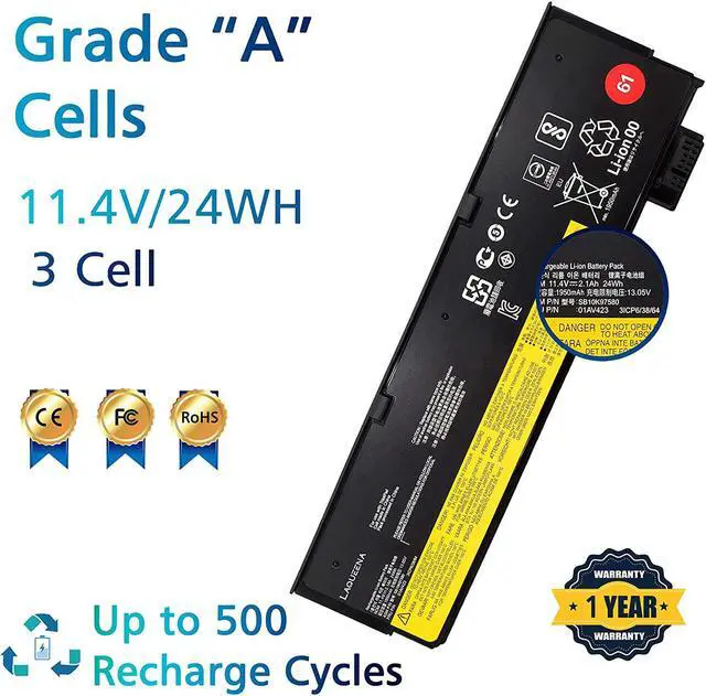 Alt view image 2 of 6 - Laqueena SB10K97580 01AV422 01AV423 Laptop Battery Compatible with Lenovo ThinkPad A475 A485 T470 T570 T480 T580 P51S P52S TP25 Series 01AV424 01AV452 01AV490 SB10K97579 SB10K97597 61 11.4V 24WH