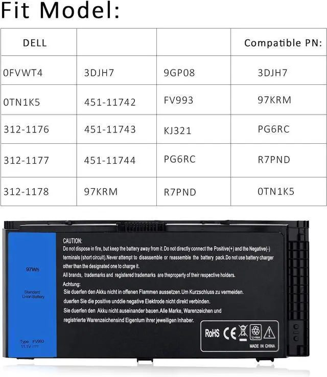 Alt view image 5 of 7 - SOLICE New M4800 M6800 FV993 Laptop Battery Compatible with Dell Precision M4600 M4700 M6700 M6600 Series,Fits FJJ4W KJ321 PG6RC V7M28 R7PND Laptop [11.1V 97Wh]-12 Months Quality Assurance (QA)