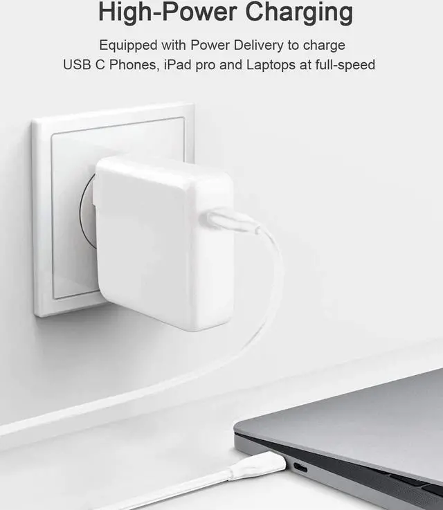 Alt view image 3 of 5 - 61W USB C Charger Power Adapter Compatible with MacBook Pro 13 Inch 2020 MacBook Air 13 Inch M1 Works for 30W Include Charge Cable