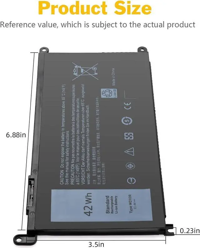 Alt view image 2 of 6 - WDX0R 42Wh Laptop Battery for Dell Inspiron 15 5000 7000 Series 15 5567 7579 5565 5568 5570 5578 5579 7560 7569 7570 7586 7573 13 5379 7378 5368 5378 7368 P69G P69G001 WDXOR Bateria Replacement 11.4V