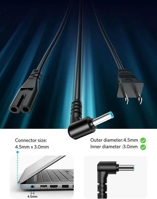 Alt view image 2 of 7 - 65W Laptop Charger for HP 19.5V 3.33A AC Adapter for HP EliteBook 725-G3 725-G4 745-G3 745-G4 755-G3 755-G4 820-G4 820-G5 830-G5 840-G3 840-G4 840-G5 850-G3 850-G4 850-G5 Notebook Power Supply Cord