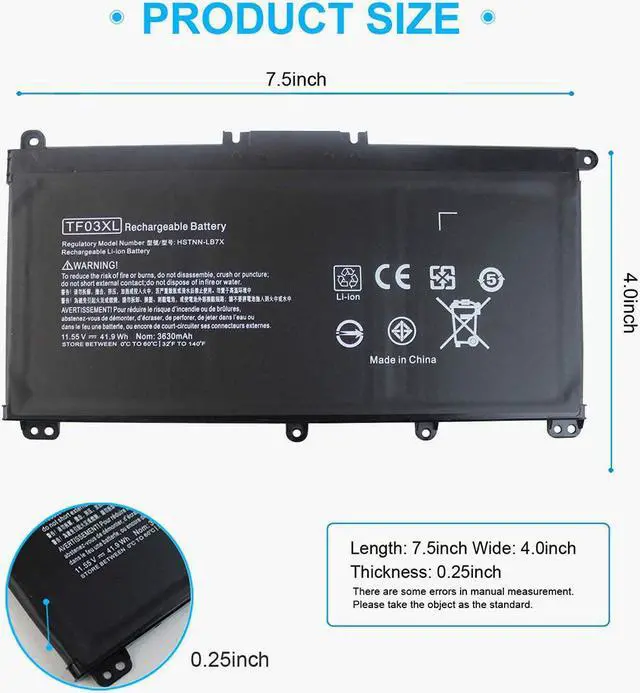 Alt view image 2 of 7 - TF03XL 920070-855 Battery for HP Pavilion 17 15 14 17-AR050WM 15-CC023CL 15-CC050WM 15-CC060WM 15-CC123CL CC563ST 15-CD040WM 17-AR 15-CC 15-CD 15-CK 14-BF 920046-121 421 541 HSTNN-LB7X IB7Y LB7J LB7L