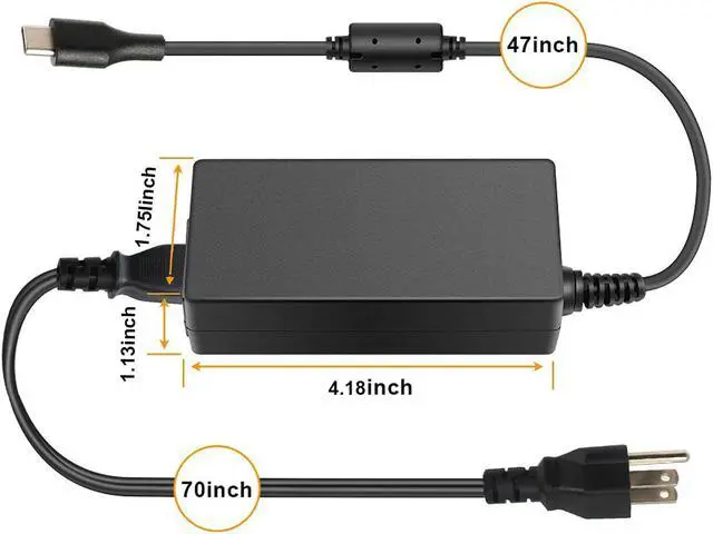 Alt view image 5 of 7 - 65W 45W USB C Charger for Dell Chromebook 3100 5190 3400 Latitude 7410 7310 9410 7389 7370 7275 7285 5285 5290 2in1 XPS 13 9350 9365 9310 9370 9380 7390 LA45NM150 LA65NM170 2YKOF Laptop Type C