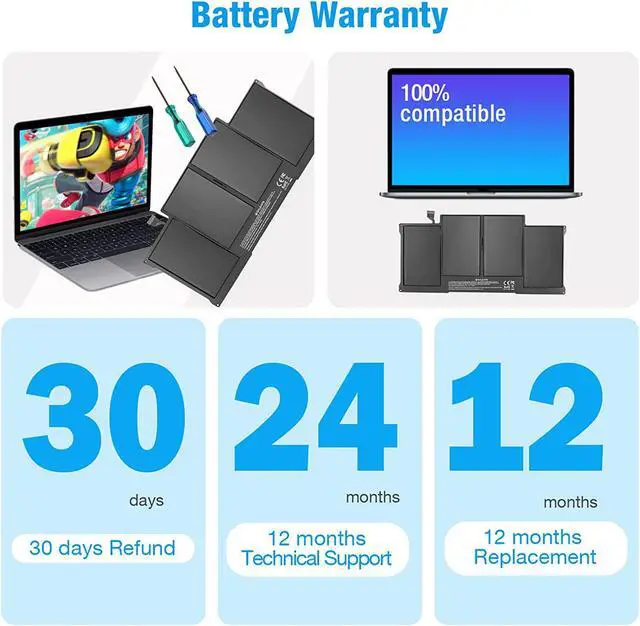 Alt view image 6 of 6 - A1466 Replacement Battery for MacBook Air 13 inch 2017, Early 2015 Early 2014, Mid 2013 Mid 2012 Mid 2011, Late 2010 7200mAh 7.6V Fits A1369 A1405 A1496 A1377