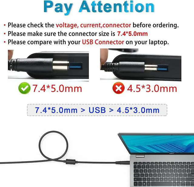 Alt view image 2 of 6 - 19.5V 4.62A 90W AC Adapter Laptop Charger for Dell PA-1900-02D PA-10 LA90PM111 LA65NM130,Inspiron N7010 N7110 N5010,XPS L502x,Latitude E6430 E6420 E6320 E6400 E7240 E5530 E6440 E6540 E7440 E5430 E6510