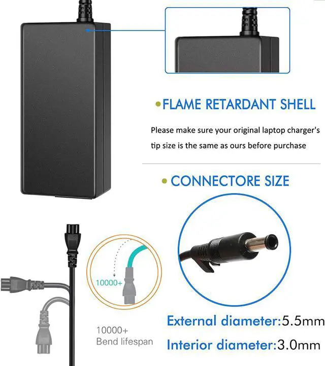 Alt view image 4 of 7 - AC Adapter for Samsung 19V 3.15A 60W Compatible with Samsung AD-6019R 0335A1960 CPA09-004A Laptop Charger with 3-Prong Power Cord
