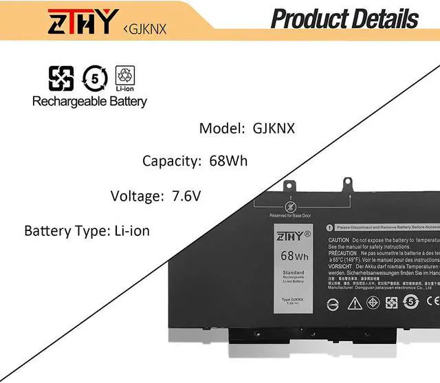 Alt view image 3 of 7 - ZTHY 68Wh GJKNX Battery Replacement for Dell Latitude 5480 5580 5280 5590 5490 E5480 E5580 E5490 E5590 Precision 15 3520 3530 Series GD1JP 0GD1JP DY9NT 0DY9NT 5YHR4 451-BBZG 7.6V 4-Cell 8500mAh