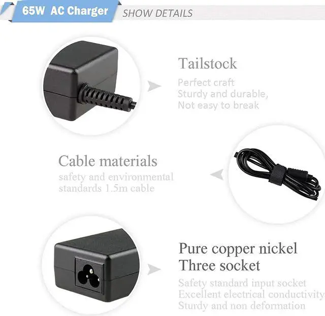 Alt view image 2 of 6 - 65W AC Adapter Laptop Charger 4.5x3.0mm Power Supply with Cord