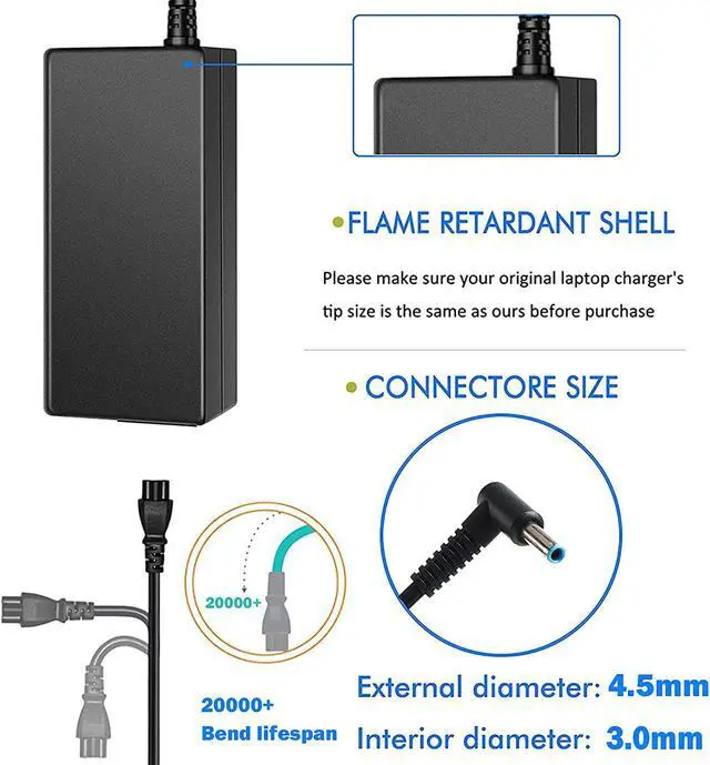Alt view image 3 of 6 - 65W AC Adapter Laptop Charger 4.5x3.0mm Power Supply with Cord