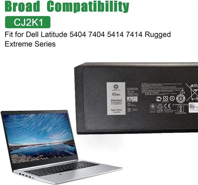 Alt view image 5 of 6 - JIAZIJIA CJ2K1 Laptop Battery Replacement for Dell Latitude 5404 7404 5414 7414 Rugged Extreme Series DKNKD X8VWF 4XKN5 5XT3V 05XT3V VCWGN 0VCHGN 09FN4 XN4KN XRJDF YGV51 453-BBBE 909H5 11.1V 65Wh