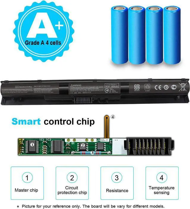 Alt view image 4 of 6 - KI04 K104 800049-001 Battery for HP Pavilion 15-ab 15-an 17-g 14-ab 14T-ab 800050-001 800010-421 800009-421 825596-001 HSTNN-LB6S HSTNN-DB6T HSTNN-LB6R TPN-Q158 TPN-Q159 TPN-Q160 TPN-Q161 TPN-Q162