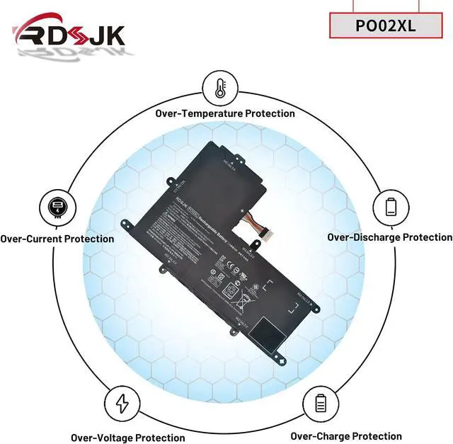 Alt view image 6 of 7 - PO02XL Laptop Battery for HP Stream 11-R 11-R014WM 11-R010NR 11-Y 11-AH 11-AK 11-AH011WM Series P002XL 823908-1C1 824560-005 824536-850 HSTNN-IB7G HSTNN-DB7G TPN-Q166 823908-2C1 PO02037XL-PL 7.6V 37Wh