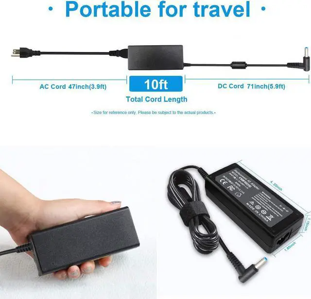 Alt view image 3 of 7 - 19.5V 2.31A 45W AC Adapter Charger Compatible with HP Pavilion x360 x2 11 13 15 M1 TouchSmart, Envy x360 x2 13 15 M6, Stream 11 13 14, 15-f 15-f272wm 15-f387wm 15-f233wm 15-bw 15-bs 15-a 15-d 15-g
